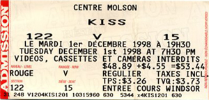 Ticket from Montreal, Canada 01 December 1998 show