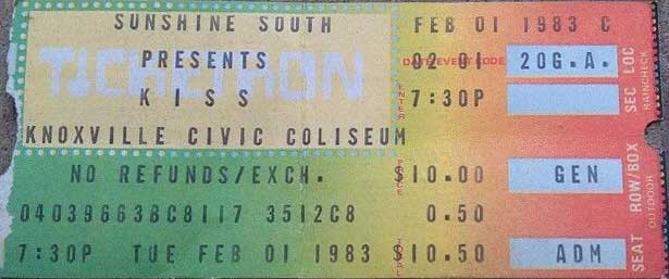 Ticket from Knoxville, TN, USA 01 February 1983 show