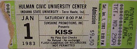 Ticket from Terre Haute, IN, USA 01 January 1983 show