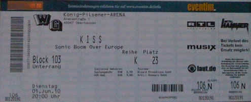 Ticket from Oberhausen, Germany 01 June 2010 show