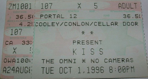 Ticket from Atlanta, GA, USA 01 October 1996 show