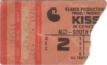 Ticket from Memphis, TN, USA 02 December 1976 show