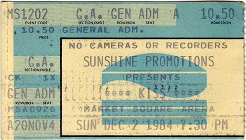 Ticket from Indianapolis, IN, USA 02 December 1984 show