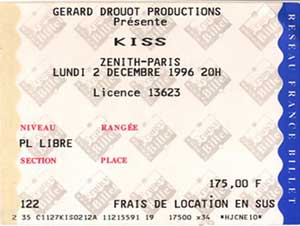 Ticket from Paris, France 02 December 1996 show