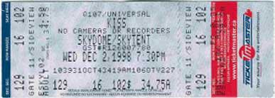 Ticket from Toronto, Canada 02 December 1998 show