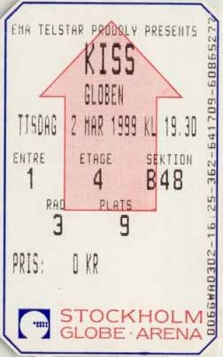 Ticket from Stockholm, Sweden 02 March 1999 show
