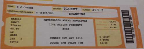 Ticket from 02 May 2010 show Newcastle, England