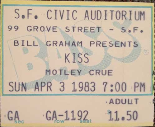 Ticket from San Francisco, CA, USA 03 April 1983 show