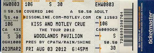 Ticket from Houston, TX, USA 03 August 2012 show