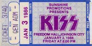 Ticket from Johnson City, TN, USA 03 January 1986 show