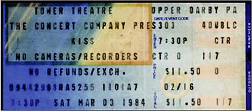 Ticket from Philadelphia, PA, USA 03 March 1984 show
