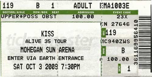 Ticket from Uncasville, USA 03 October 2009 show