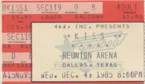 Ticket from Dallas, TX, USA 04 December 1985 show