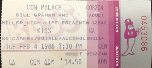 Ticket from San Francisco, CA, USA 04 February 1986 show