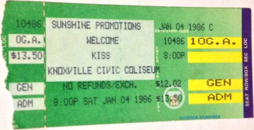 Ticket from Knoxville, TN, USA, USA 04 January 1986 show