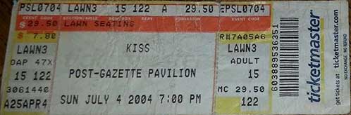 Ticket from Burgettstown (Pittsburgh), PA, USA 04 July 2004 show