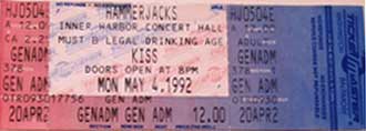 Ticket from 04 May 1992 show Baltimore, MD, USA