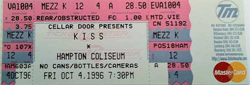 Ticket from Hampton, VA, USA 04 October 1996 show