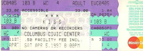 Ticket from Columbus, GA, USA 05 April 1997 show