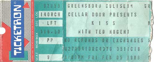 Ticket from Greensboro, NC, USA 05 February 1988 show