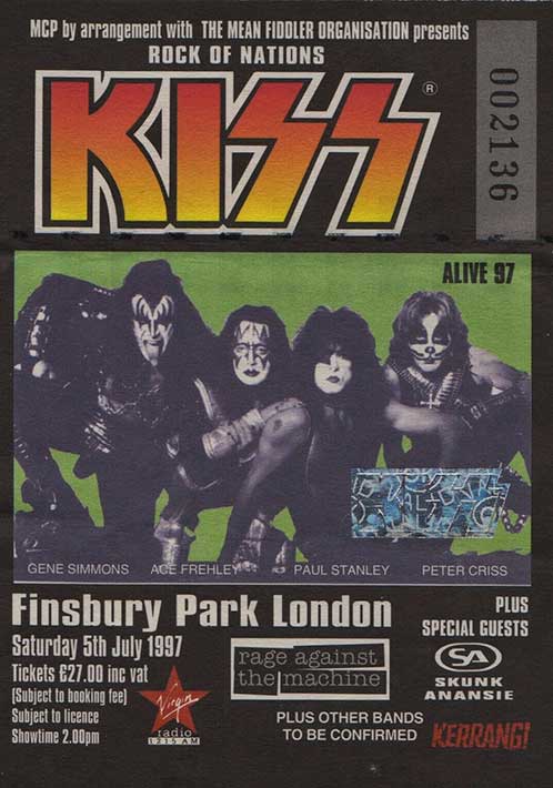 Ticket from London, England 05 July 1997 show