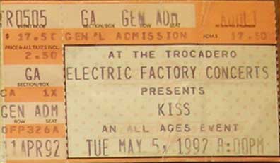 Ticket from Philadelphia, PA, USA 05 May 1992 show
