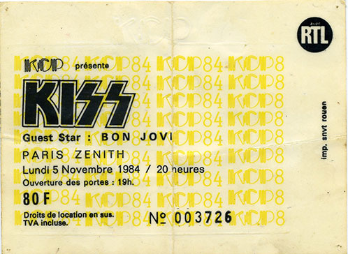 Ticket from Paris, France 05 November 1984 show
