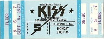 Ticket from Fort Worth, TX, USA 05 September 1977 show