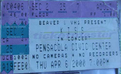Ticket from Pensacola, FL, USA 06 April 2000 show