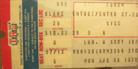 Ticket from Montreal, Canada 06 August 1979 show