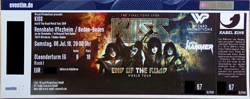 Ticket from Kiss Iffezheim, Germany 06 July 2019 show