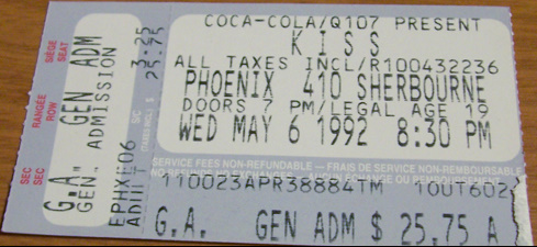 Ticket from Toronto, Canada 06 May 1992 show