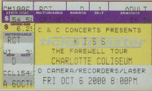 Ticket from Charlotte, NC, USA 06 October 2000 show