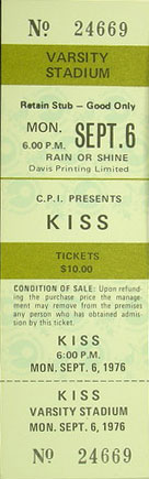 Ticket from Toronto, Canada 06 September 1976 show