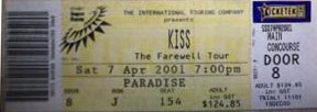Ticket from 07 April 2001 show Sydney, Australia