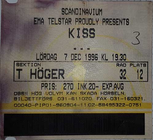Ticket from Gothenburg, Sweden 07 December 1996 show