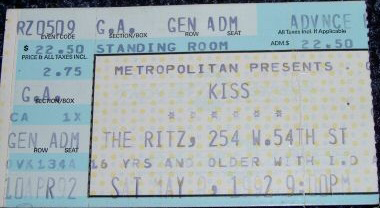 Ticket from New York, NY, USA 09 May 1992 show