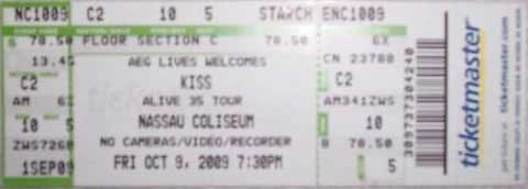 Ticket from Uniondale, 09 October 2009 show