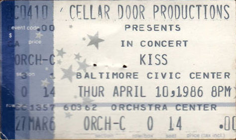 Ticket from Baltimore, MD, USA 10 April 1986 show