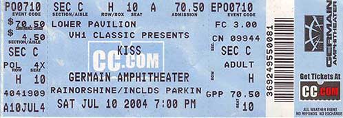 Ticket from Columbus, OH, USA 10 July 2004 show