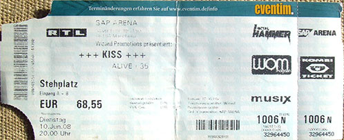Ticket from Mannheim, Germany 10 June 2008 show