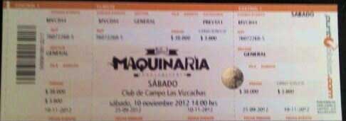 Ticket from 10 November 2012 show Santiago, Chile