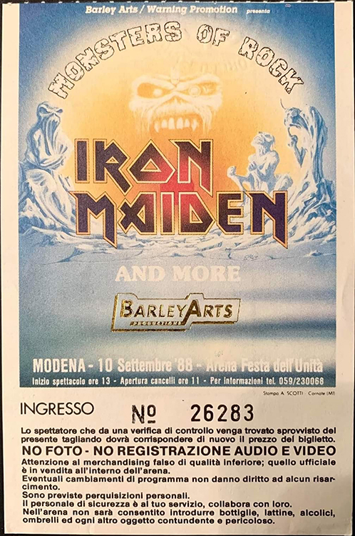Ticket from Modena, Italy 10 September 1988 show