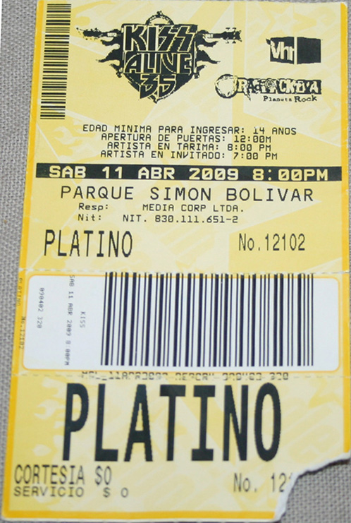Ticket from Bogota, Colombia 11 April 2009 show