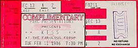 Ticket from Inglewood, Los Angeles, CA, USA 11 February 1986 show