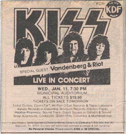 Advert from Nashville, TN, USA 11 January 1984 show