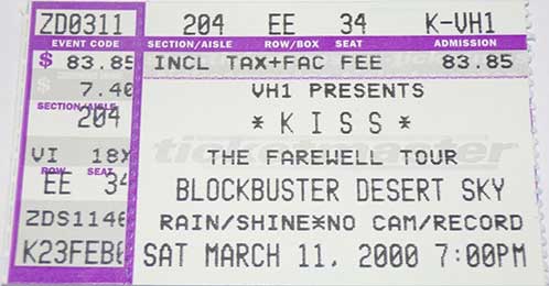 Ticket from Phoenix, AZ, USA 11 March 2000 show