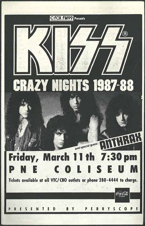 Flyer from Vancouver, Canada 11 March 1988 show
