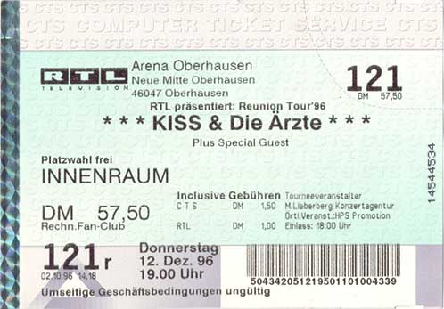 Ticket from Oberhausen, Germany 12 December 1996 show