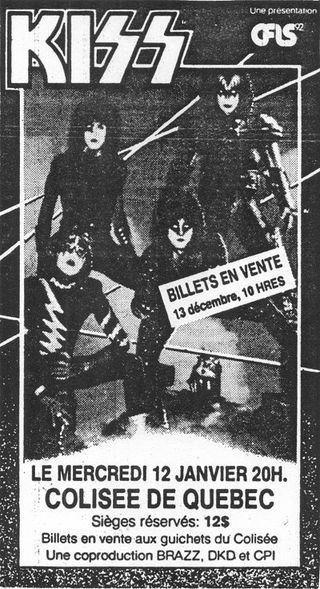 Advert from Quebec City, Canada 12 January 1983 show